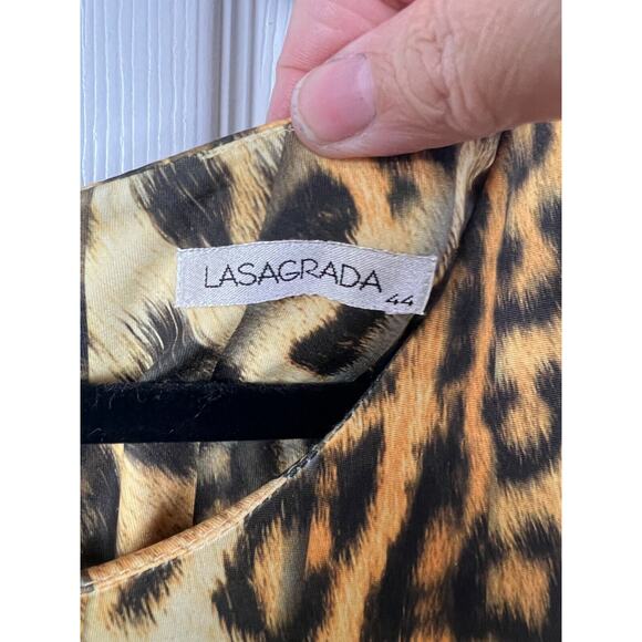 LASAGRADA Leopard Animal Print Flutter Sleeve Belted Pleated Dress EU 44 US 8 - Picture 4 of 12